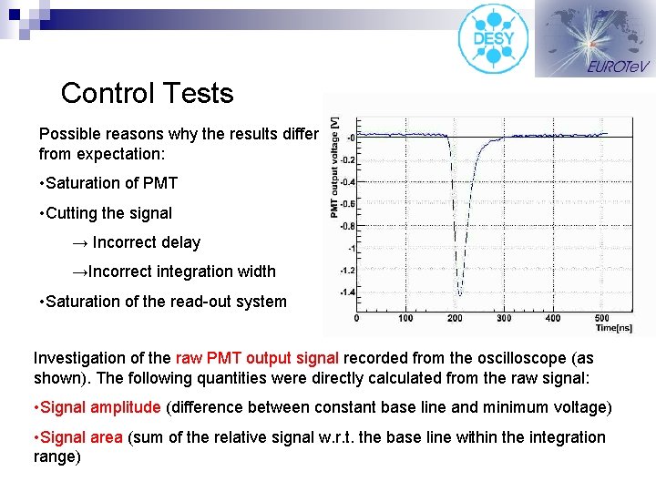 Control Tests Possible reasons why the results differ from expectation: • Saturation of PMT