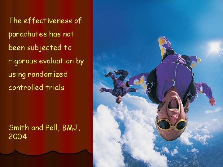 The effectiveness of parachutes has not been subjected to rigorous evaluation by using randomized