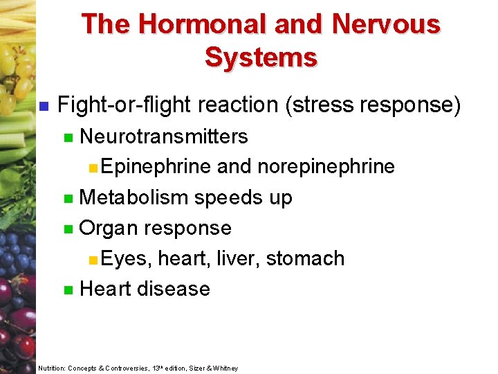 The Hormonal and Nervous Systems n Fight-or-flight reaction (stress response) Neurotransmitters n Epinephrine and