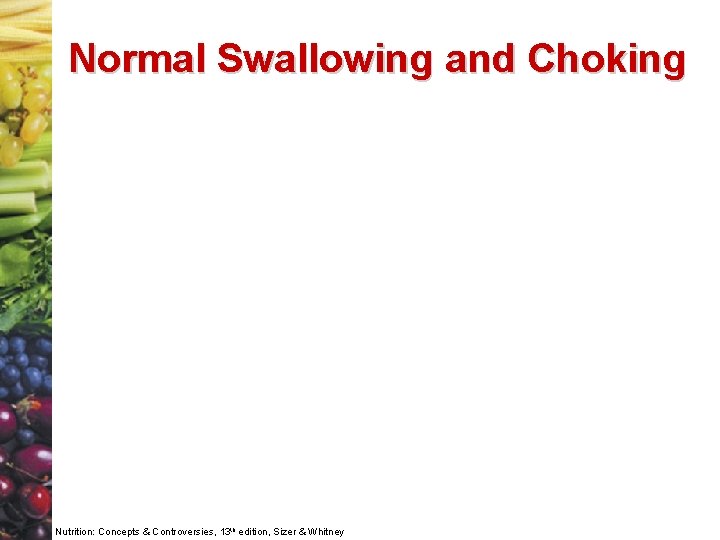 Normal Swallowing and Choking Nutrition: Concepts & Controversies, 13 th edition, Sizer & Whitney