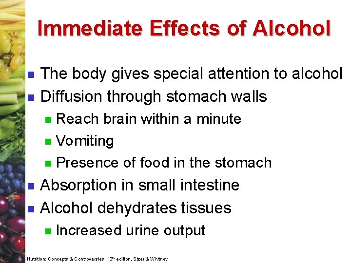 Immediate Effects of Alcohol n n The body gives special attention to alcohol Diffusion