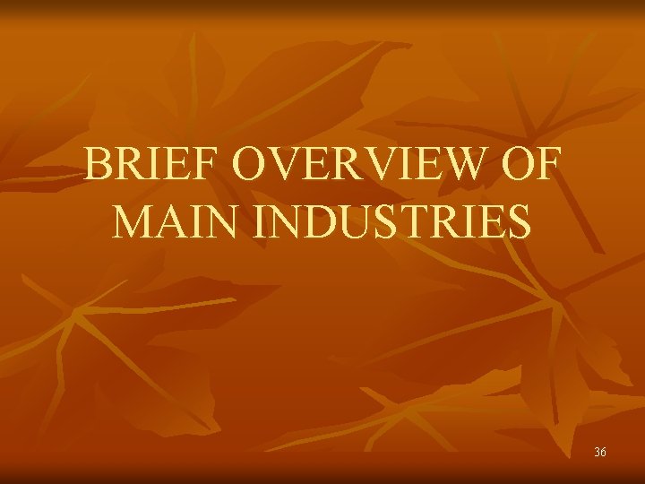 BRIEF OVERVIEW OF MAIN INDUSTRIES 36 