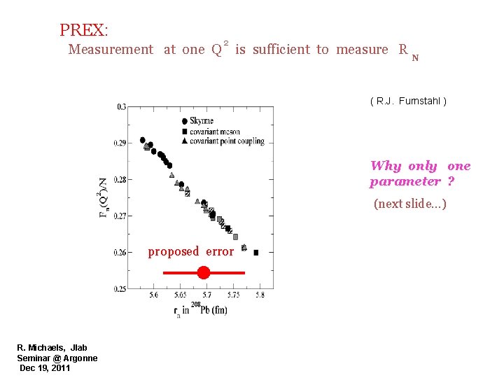 PREX: 2 Measurement at one Q is sufficient to measure R N ( R.