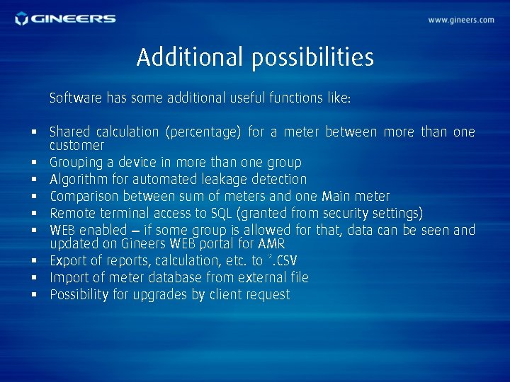 Additional possibilities Software has some additional useful functions like: § Shared calculation (percentage) for