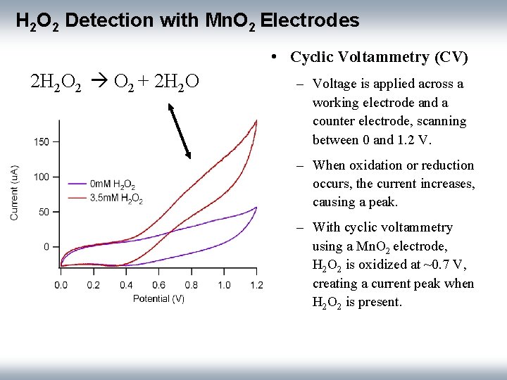 H 2 O 2 Detection with Mn. O 2 Electrodes • Cyclic Voltammetry (CV)