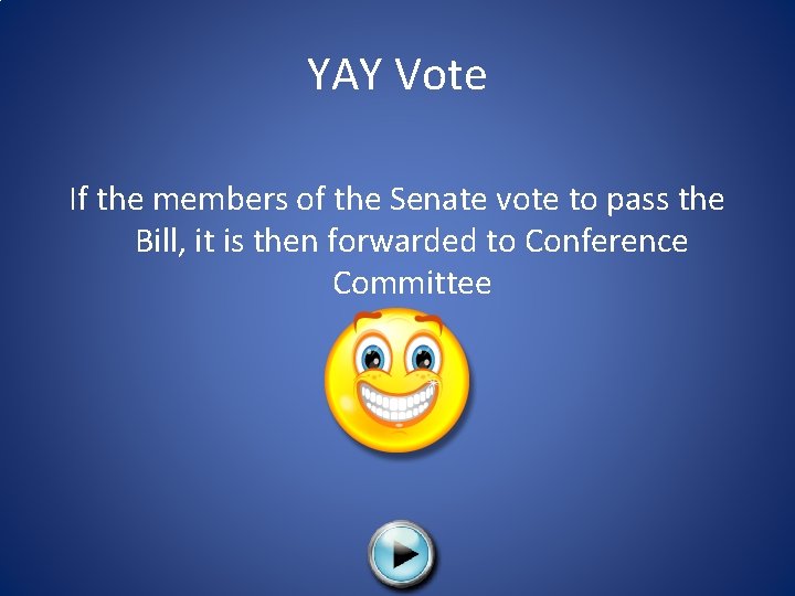 YAY Vote If the members of the Senate vote to pass the Bill, it