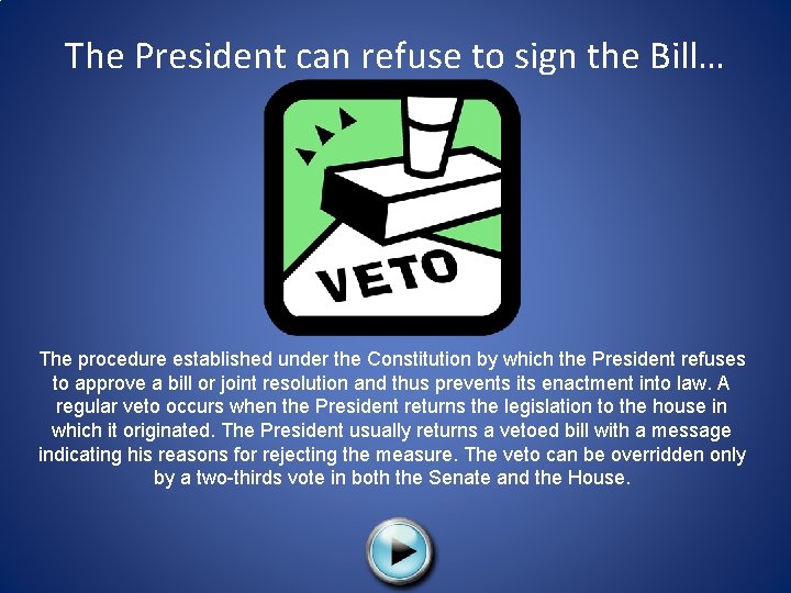 The President can refuse to sign the Bill… The procedure established under the Constitution