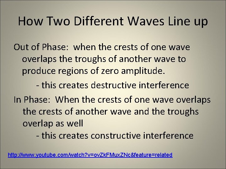 How Two Different Waves Line up Out of Phase: when the crests of one