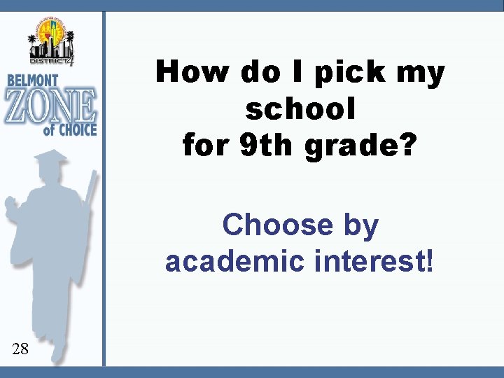 How do I pick my school for 9 th grade? Choose by academic interest!