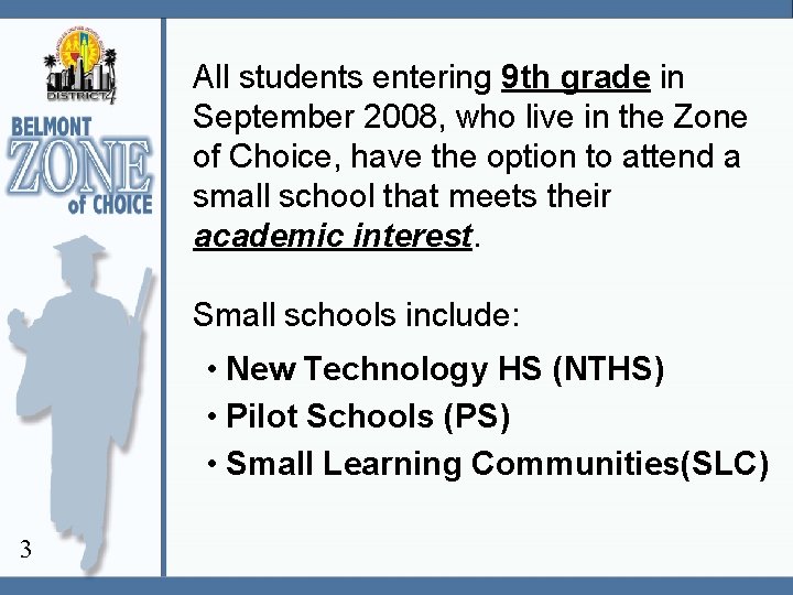 All students entering 9 th grade in September 2008, who live in the Zone