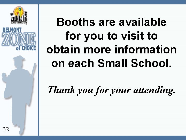 Booths are available for you to visit to obtain more information on each Small
