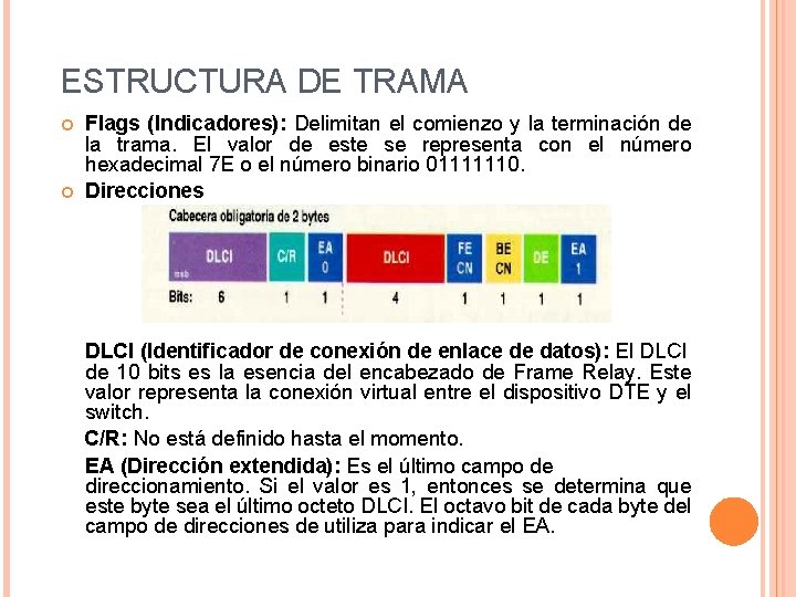 ESTRUCTURA DE TRAMA Flags (Indicadores): Delimitan el comienzo y la terminación de la trama.