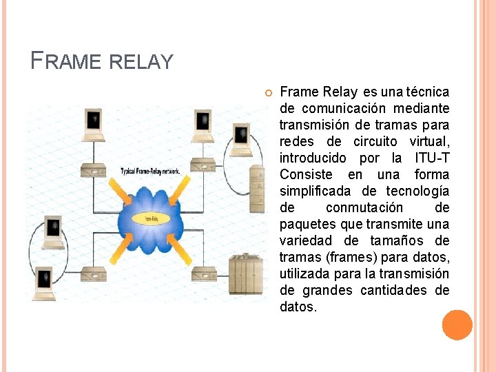 FRAME RELAY Frame Relay es una técnica de comunicación mediante transmisión de tramas para