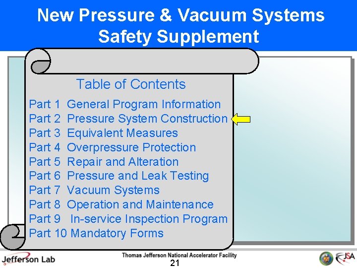  New Pressure & Vacuum Systems Safety Supplement Table of Contents Part 1 General
