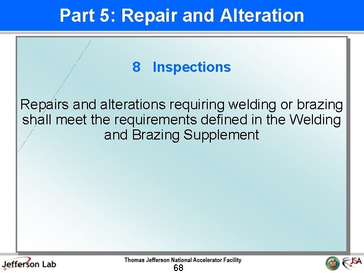 Part 5: Repair and Alteration 8 Inspections Repairs and alterations requiring welding or brazing