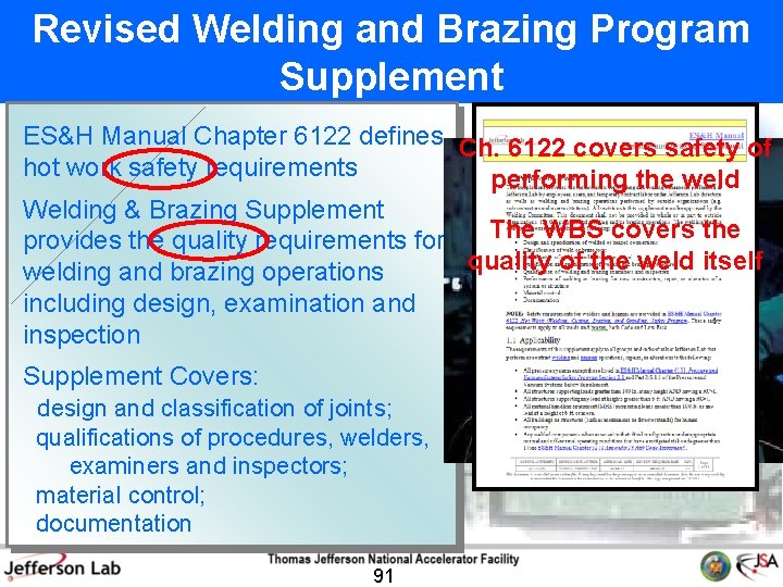 Revised Welding and Brazing Program Supplement ES&H Manual Chapter 6122 defines Ch. 6122 covers