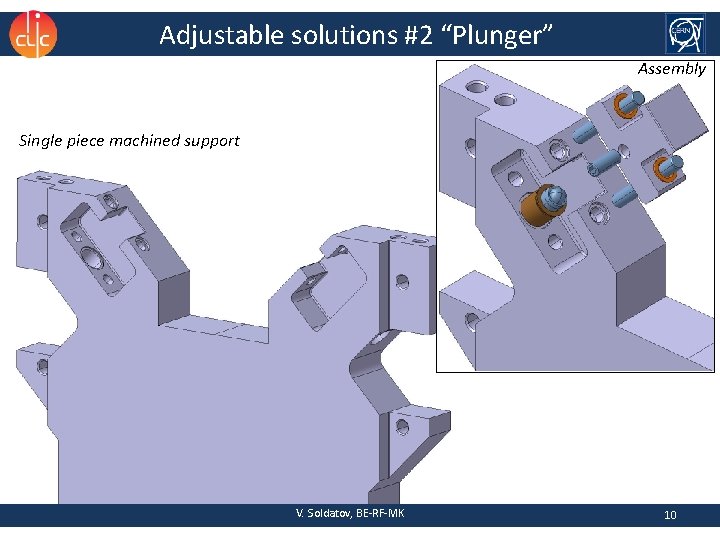 Adjustable solutions #2 “Plunger” Assembly Single piece machined support V. Soldatov, BE-RF-MK 10 