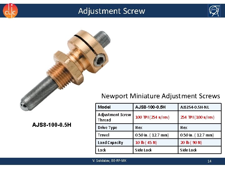 Adjustment Screw Newport Miniature Adjustment Screws Model AJS 8 -100 -0. 5 H AJS