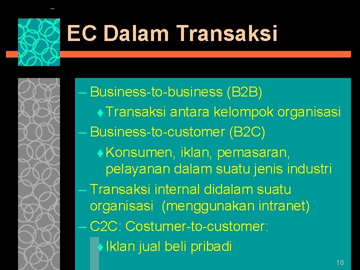 EC Dalam Transaksi – Business-to-business (B 2 B) t Transaksi antara kelompok organisasi –