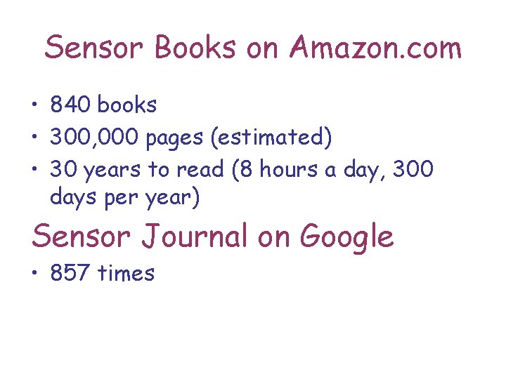 Sensor Books on Amazon. com • 840 books • 300, 000 pages (estimated) •