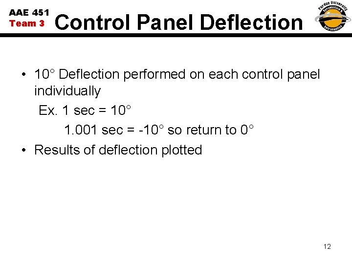 AAE 451 Team 3 Control Panel Deflection • 10° Deflection performed on each control