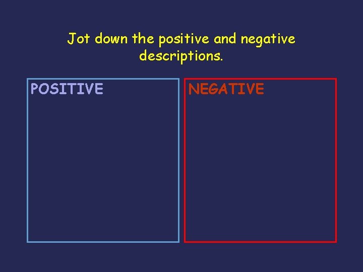 Jot down the positive and negative descriptions. POSITIVE NEGATIVE 