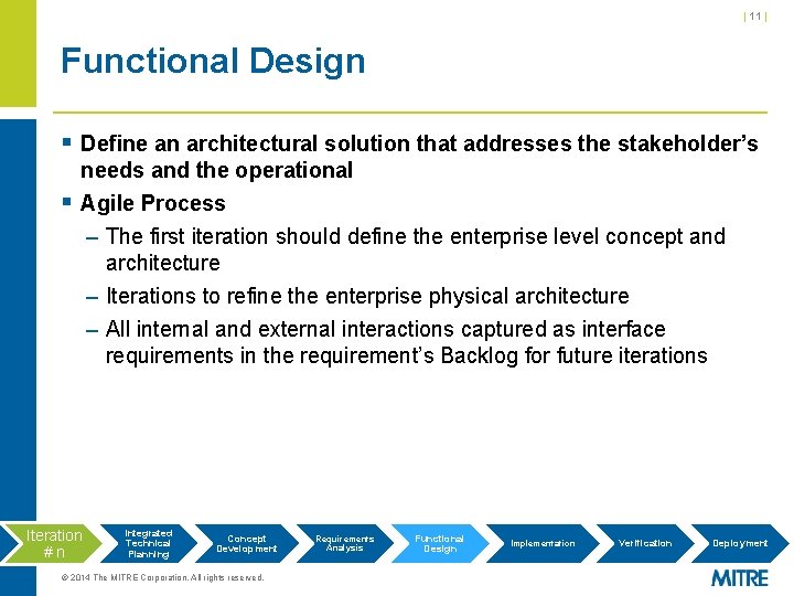 | 11 | Functional Design § Define an architectural solution that addresses the stakeholder’s | 11 | Functional Design § Define an architectural solution that addresses the stakeholder’s