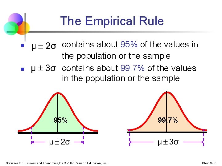 The Empirical Rule n n contains about 95% of the values in the population