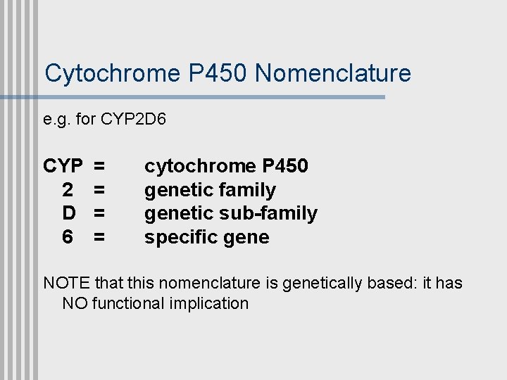 Cytochrome P 450 Nomenclature e. g. for CYP 2 D 6 CYP 2 D