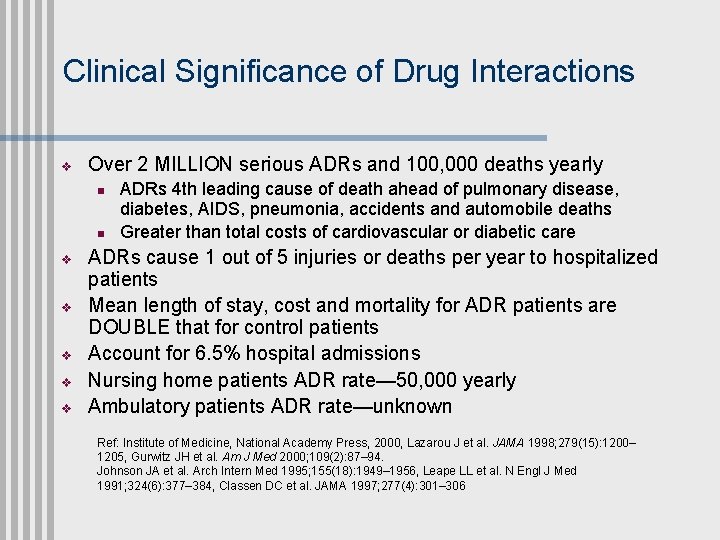 Clinical Significance of Drug Interactions v Over 2 MILLION serious ADRs and 100, 000