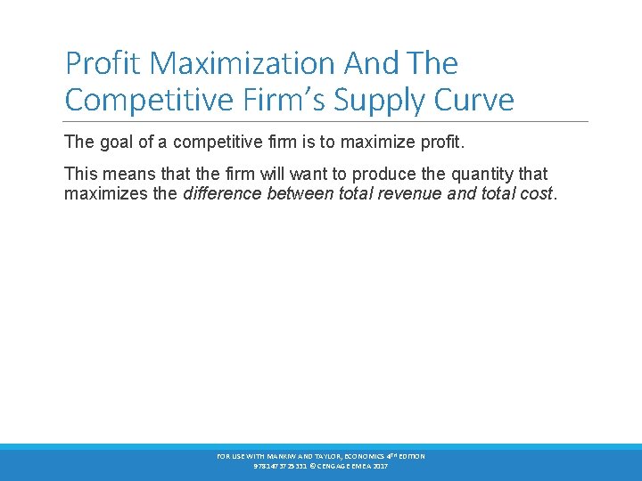 Profit Maximization And The Competitive Firm’s Supply Curve The goal of a competitive firm