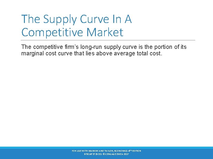 The Supply Curve In A Competitive Market The competitive firm’s long-run supply curve is