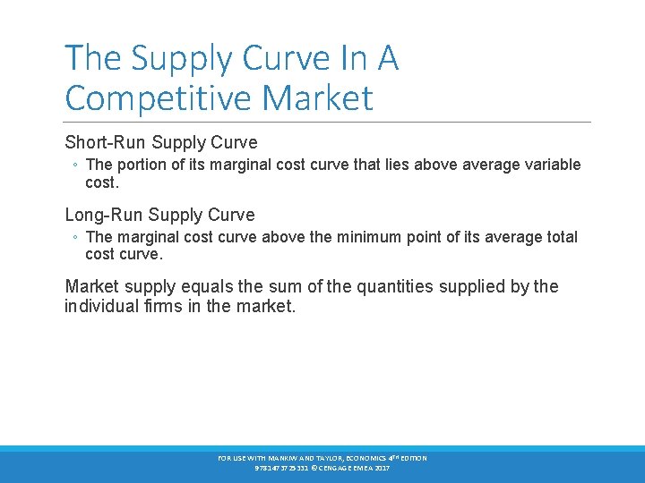 The Supply Curve In A Competitive Market Short-Run Supply Curve ◦ The portion of