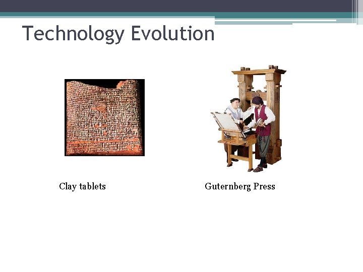 Technology Evolution Clay tablets Guternberg Press 