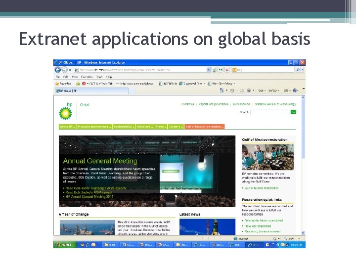 Extranet applications on global basis 