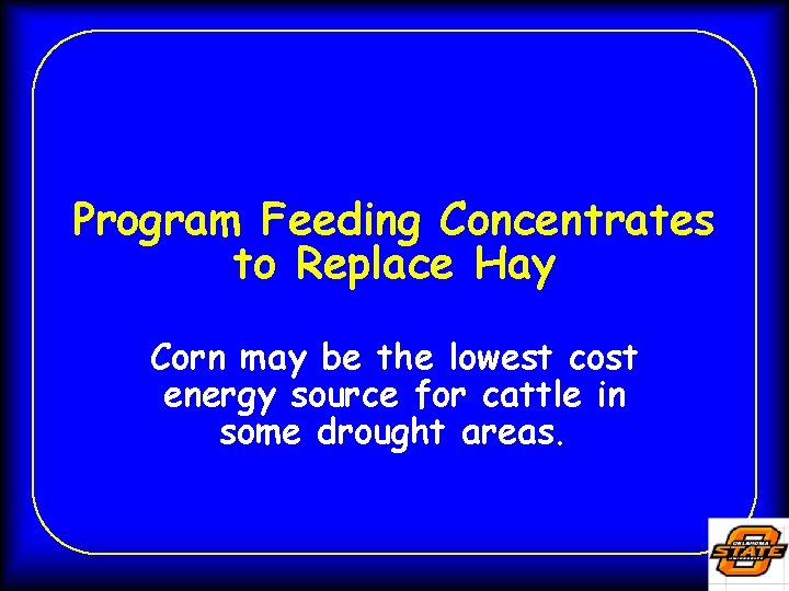 Program Feeding Concentrates to Replace Hay Corn may be the lowest cost energy source