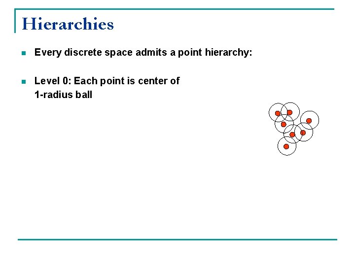 Hierarchies n Every discrete space admits a point hierarchy: n Level 0: Each point