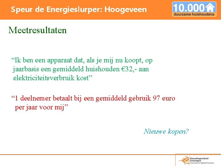 Speur de Energieslurper: Hoogeveen Meetresultaten “Ik ben een apparaat dat, als je mij nu