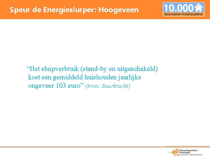 Speur de Energieslurper: Hoogeveen “Het sluipverbruik (stand-by en uitgeschakeld) kost een gemiddeld huishouden jaarlijks