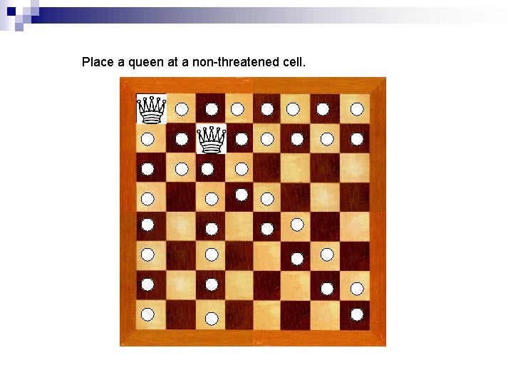 Place a queen at a non-threatened cell. 