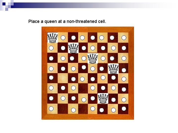 Place a queen at a non-threatened cell. 