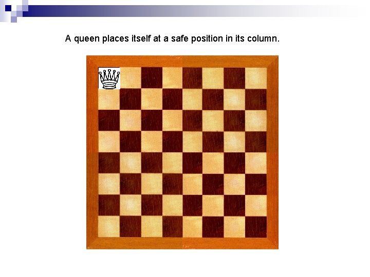 A queen places itself at a safe position in its column. 