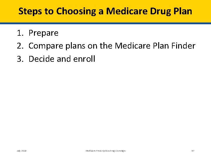 Steps to Choosing a Medicare Drug Plan 1. Prepare 2. Compare plans on the