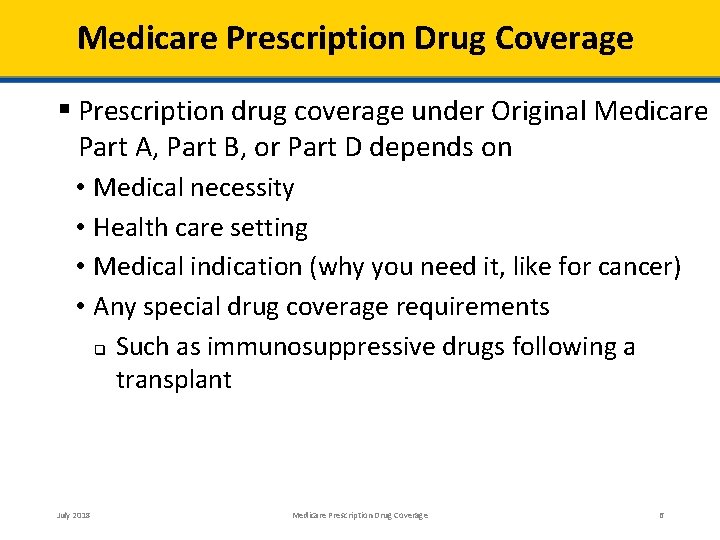 Medicare Prescription Drug Coverage 1 Prescription drug coverage under Original Medicare Part A, Part