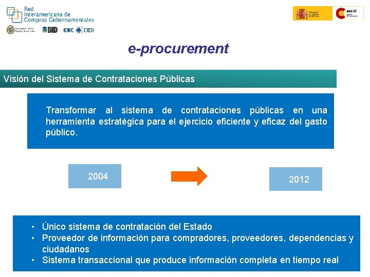 Colombia Compra Eficiente Convenio Marco e-procurement Visión del Sistema de Contrataciones Públicas Transformar al