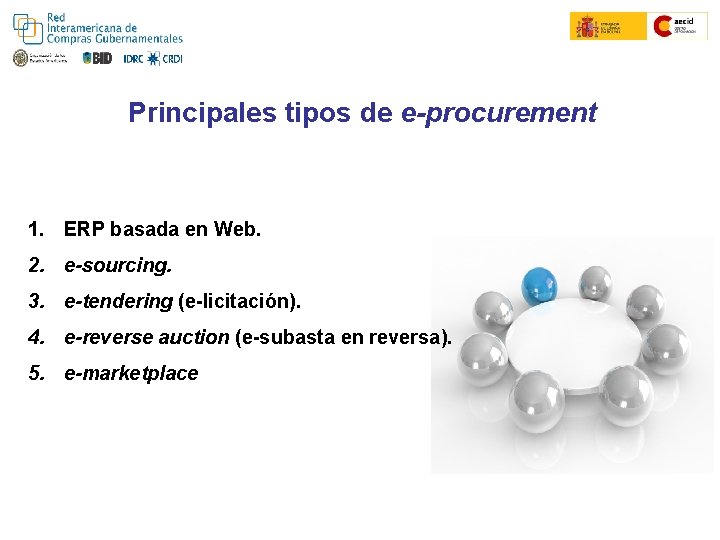 Colombia Compra Eficiente Convenio Marco Principales tipos de e-procurement 1. ERP basada en Web.