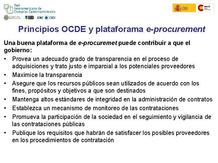 Colombia Compra Eficiente Convenio Marco Principios OCDE y plataforama e-procurement Una buena plataforma de
