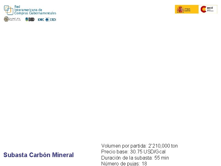 Subasta Carbón Mineral Volumen por partida: 2’ 210, 000 ton Precio base: 30. 75