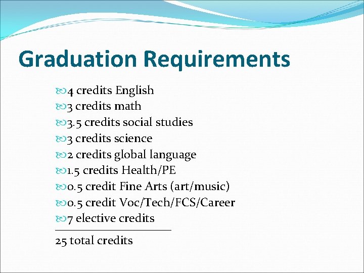 Graduation Requirements 4 credits English 3 credits math 3. 5 credits social studies 3