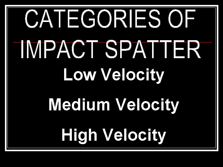 Low Velocity Medium Velocity High Velocity Low Velocity Medium Velocity High Velocity